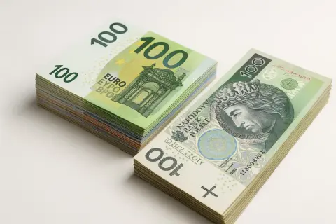 Stos banknotów 100 euro i 100 złotych. Zastanawiasz się, za ile można sprzedać euro?