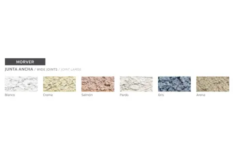 Mortero grout Morver en varios colores: blanco, crema, salmón, pardo, gris y arena.