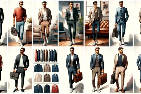 Przykłady smart casual męski: garnitury, marynarki, swetry, spodnie chino, bomberki. Stylizacje na różne okazje.