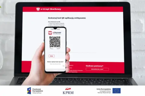 Jak rozliczyć PIT przez mObywatel? Zeskanuj kod QR z aplikacji mObywatel na ekranie laptopa e-Urzędu Skarbowego.
