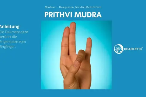 Prithvi Mudra: Daumen und Ringfinger berühren sich. Die Bedeutung dieser Mudras für die Meditation ist Erdung und Stabilität.