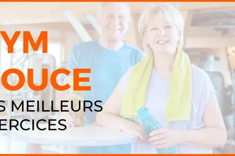 Couple souriant dans une salle de sport. "Gym douce : les meilleurs exercices" pour un gym facile pour débutant.
