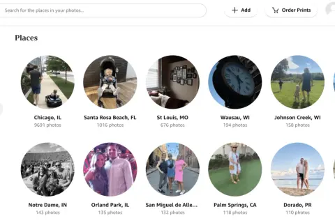 Organizing digital photos by location is easy with this interface. See photos from Chicago, Santa Rosa Beach, St. Louis, and more.