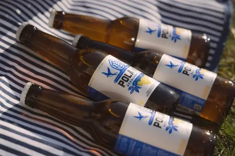 Butelki piwa bezalkoholowego na kocu w paski. Czy piwo bezalkoholowe nawadnia? Idealne na upalny dzień.