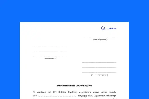 Formularz wypowiedzenia umowy najmu. Określa, od kiedy liczy się 1-miesięczny okres wypowiedzenia.