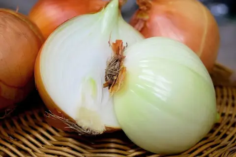Cebula przekrojona na pół, ukazująca warstwy. To zagadka o cebuli, która sprawi, że poczujesz się jak detektyw smaków.