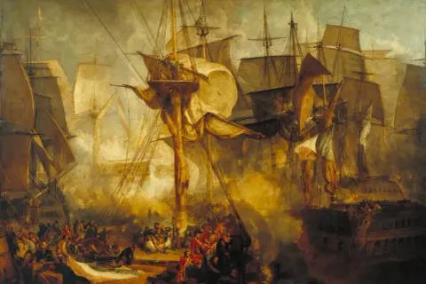 Kaos och dramatik till sjöss under slaget vid Trafalgar. Segel, master och soldater i strid.