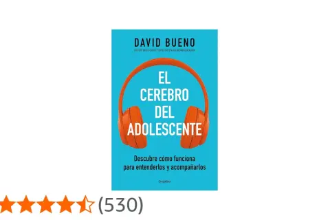 Portada del libro "El cerebro del adolescente" de David Bueno, con auriculares naranjas.