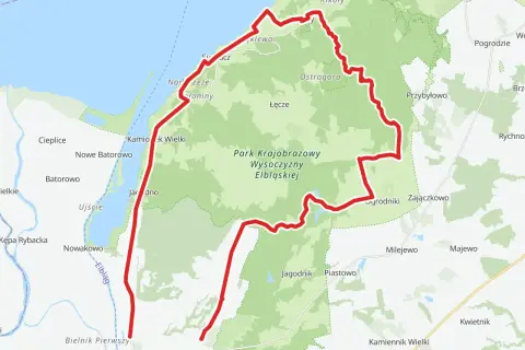 Trasa rowerowa wokół Parku Krajobrazowego Wysoczyzny Elbląskiej, blisko Elbląga i Mierzei Wiślanej.