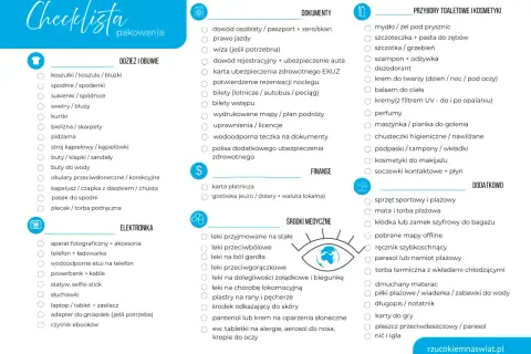 Checklista pakowania: odzież, dokumenty, leki, kosmetyki i inne rzeczy, które warto spakować na wyjazd.