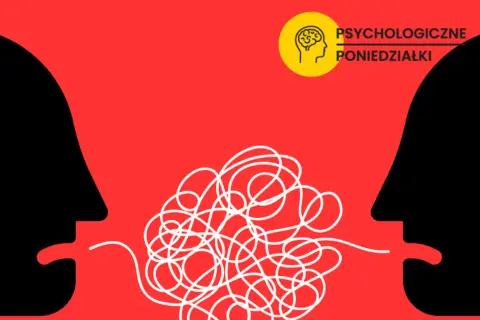 Dwie sylwetki twarzy połączone splątaną linią, symbolizujące trudną komunikację.