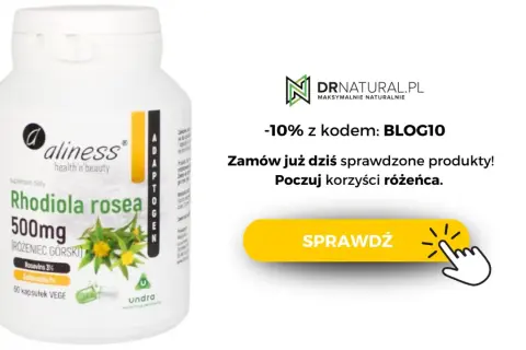 Opakowanie suplementu diety Rhodiola rosea 500mg (różeniec górski). Poznaj zalecane różeniec górski dawkowanie i korzyści.