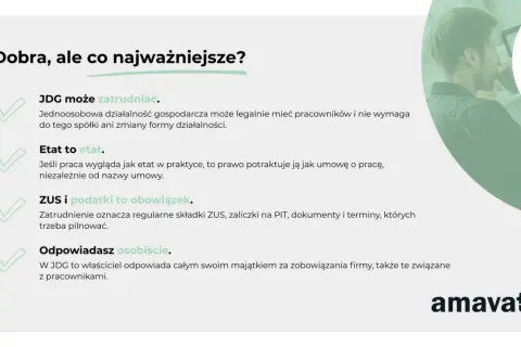 JDG może zatrudniać, ale pamiętaj o ZUS i podatkach. Właściwy wybór formy działalności, np. sp. z o.o., to klucz do sukcesu.