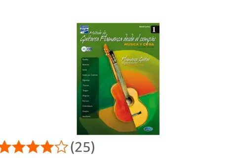 Método de guitarra flamenca catalana, con lista de estilos y guitarra en primer plano.
