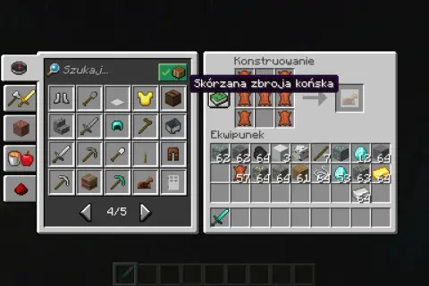 Jak oswoić konia w MC? Zobacz, jak stworzyć skórzaną zbroję dla konia z 4 sztuk skóry.