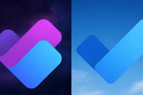 Dwa logotypy Microsoft Planner: jeden na tle nocnego nieba, drugi na tle błękitnego nieba.