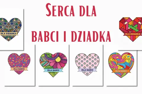 Kolorowe serca dla babci i dziadka, praca plastyczna. Różne wzory i barwy, idealne na prezent.