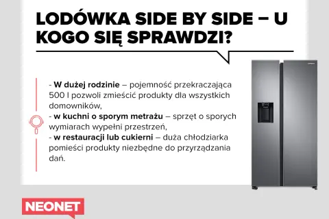 Lodówka side by side – duża, idealna dla rodzin i gastronomii. Ile waży lodówka side by side? To zależy od modelu, ale pojemność jest kluczowa.