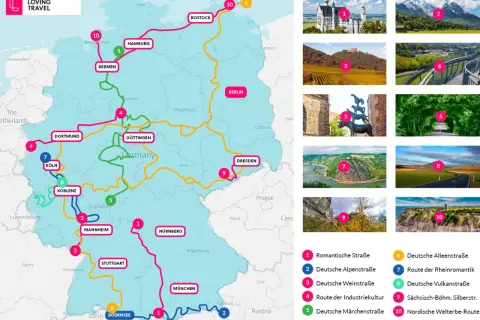 Entdecke die schönsten Orte Deutschlands: von Schlössern und Bergen bis zu Weinbergen und Märchenstraßen.