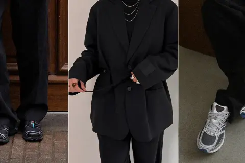 Schwarzer Anzug mit Sneakern – ein lässiger Look für jeden Tag.