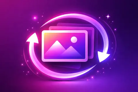 Animowane obrazy, jak zrobic gif. Kolorowe zdjęcia w ruchu, otoczone neonowym łukiem i strzałkami, symbolizujące tworzenie animacji.