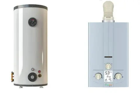 Scaldabagno elettrico verticale e caldaia a gas compatta, due soluzioni per l'acqua calda.