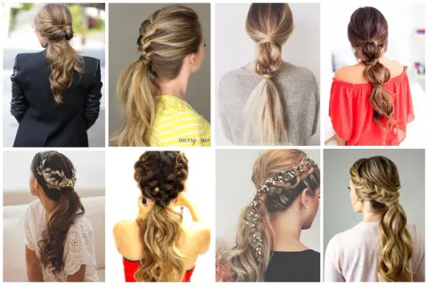 Ocho peinados de coleta alta para boda, con trenzas, adornos florales y estilos románticos.