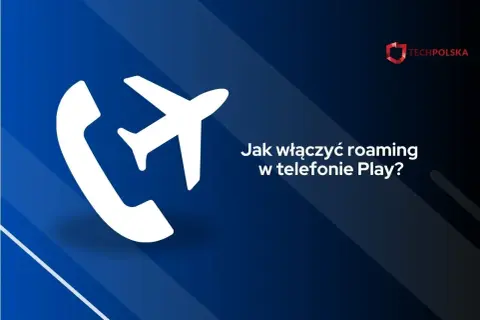Ikona telefonu i samolotu na ciemnoniebieskim tle. Tekst: Jak włączyć roaming w telefonie Play?