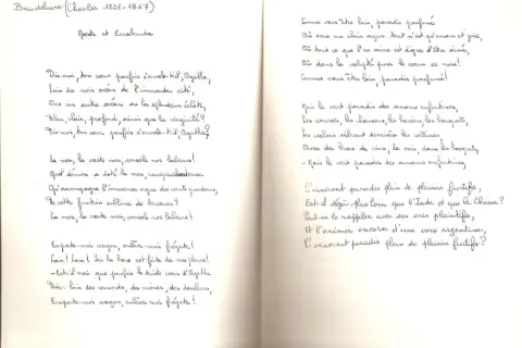 Manuscrit de Baudelaire, poème "Moesta et Errabunda". Le poète interroge son cœur, évoquant des paradis perdus et des souvenirs d'enfance.