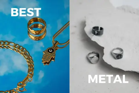 Oro y plata: anillos, pulsera y colgante. La fabricacion de joyas de alta calidad.