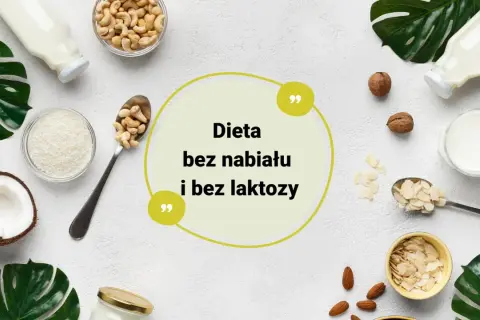 Dieta bez nabiału i laktozy to zdrowy wybór. Na zdjęciu: mleko roślinne, orzechy, wiórki kokosowe, migdały, orzechy nerkowca.