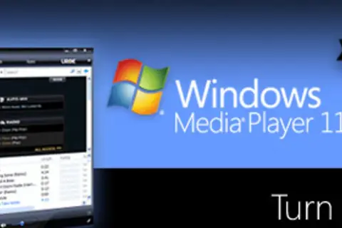 Okno Windows Media Player 11 z logo i gwiazdkami.