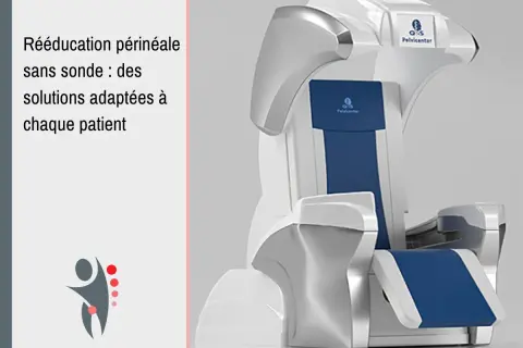 Siège high-tech pour rééducation périnéale, renforçant le muscle vessie femme sans sonde. Solutions adaptées.