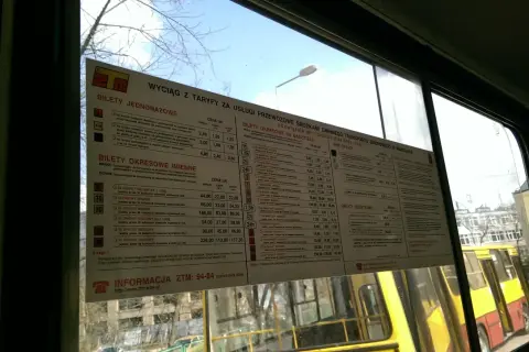 Taryfa biletowa ZTM Warszawa, strefa 1 i 2. Wykaz biletów jednorazowych i okresowych, ceny normalne i ulgowe.