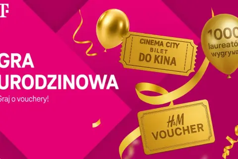 Gra urodzinowa T-Mobile: graj o vouchery H&M i bilety do kina. Nagrody rzeczowe w programie są sponsorowane.