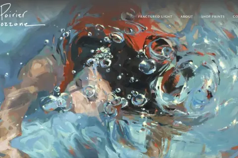 Abstract underwater scene with bubbles, part of Poirier Mozzone's artist websites, showcasing "Fractured Light.
