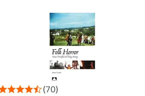 Ein Buchcover mit dem Titel "Folk Horror". Es zeigt eine Szene mit mehreren Männern in historischer Kleidung auf einer grünen Wiese.