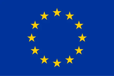 Flaga UE: dwanaście złotych gwiazd tworzy okrąg na granatowym tle, symbolizując jedność i solidarność.