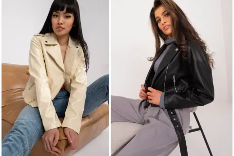 Dwie kobiety w ramoneskach. Jedna w kremowej, druga w czarnej. Idealne kurtki ramoneski plus size dla każdej kobiety.