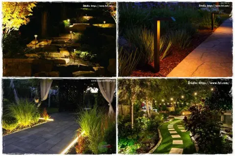 Efektowne oświetlenie wiaty ogrodowej tworzy magiczną atmosferę. Ścieżki, schody i roślinność są pięknie podświetlone, zapraszając do wieczornego relaksu.
