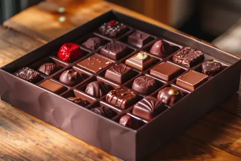 Une boîte remplie de délicieux chocolats variés, parfaits pour faire des chocolats maison.