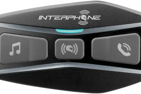 Interkom motocyklowy Interphone z przyciskami muzyki, interkomu i telefonu.