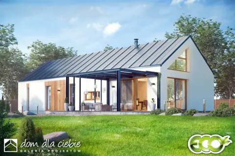 Nowoczesny bungalow z przeszklonym tarasem i dużymi oknami. Idealny dom dla Ciebie, jeśli szukasz komfortu i stylu.