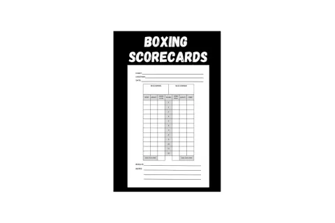 A boxing score card template with fields for event, location, date, and round-by-round scoring for red and blue corners.