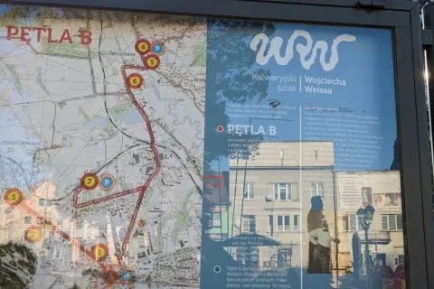 Kalwaria Zebrzydowska atrakcje: mapa szlaku Wojciecha Weissa, pętla B pieszo-samochodowa. Odkryj zakątki i zabytki.