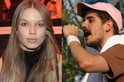 Młoda kobieta o blond włosach i raper w różowej czapce. Czy Taco Hemingway jest w związku?