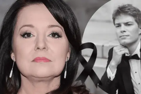 Danuta Holecka z pierwszym mężem. Czarna wstęga symbolizuje żałobę.