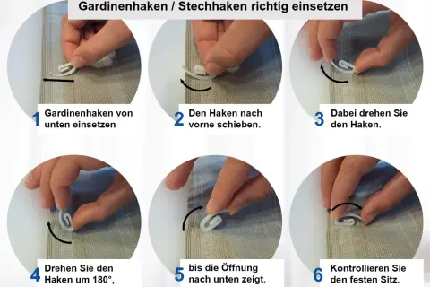 Schritt-für-Schritt-Anleitung: Gardinenhaken richtig anbringen. So setzen Sie die Stechhaken für Ihre Gardinen ein.