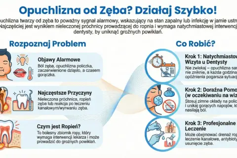 Opuchlizna twarzy od zęba to sygnał zapalenia lub infekcji. Objawy to ból, gorączka. Przyczyny: próchnica, ropień. Konieczna wizyta u dentysty, by uniknąć tragiczny ból zęba i powikłań.