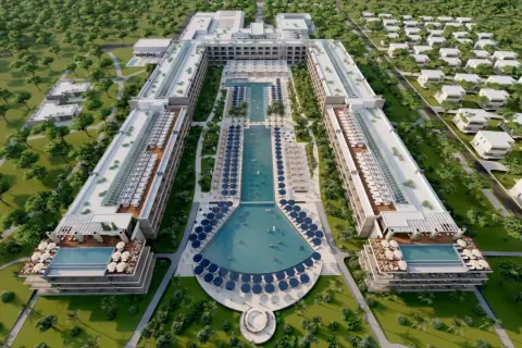 Nowoczesny hotel w Durrës w Albanii z basenami i domkami.